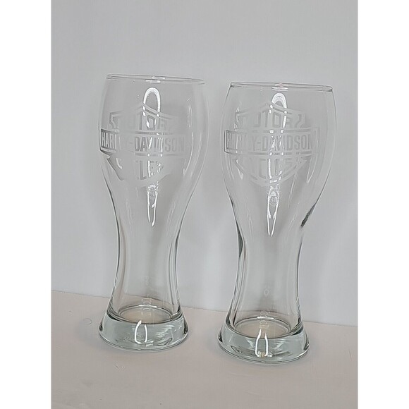 Harley Davidson Beer Glass 8in Pilsner Motorcycles  Collectible EUC - SET OF 2 - Picture 1 of 2